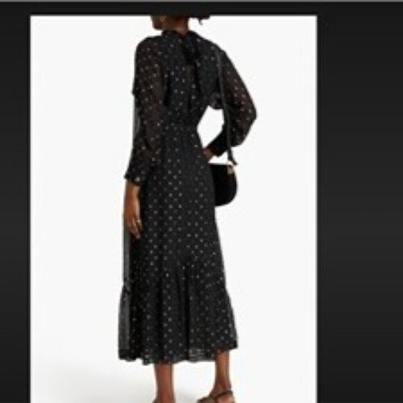 Ba&sh Romy Gathered Metallic Georgette Midi Dress Sz 3 US 8 - Picture 8 of 8